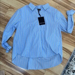 Blue Striped Button-Up Shirt 100% Cotton
